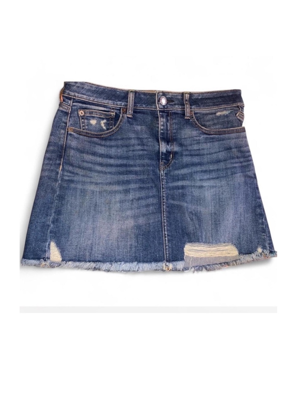 American Eagle Distressed Denim Mini Skirt Size 10 Frayed Hem
